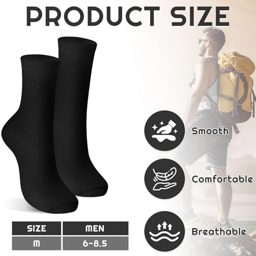 Cuffbow 4 Pairs Mens Liner Socks Ultra-lightweight Warm Hiking Liners Mid Calf Sweat Absorption Boot Socks for Adult(Black)