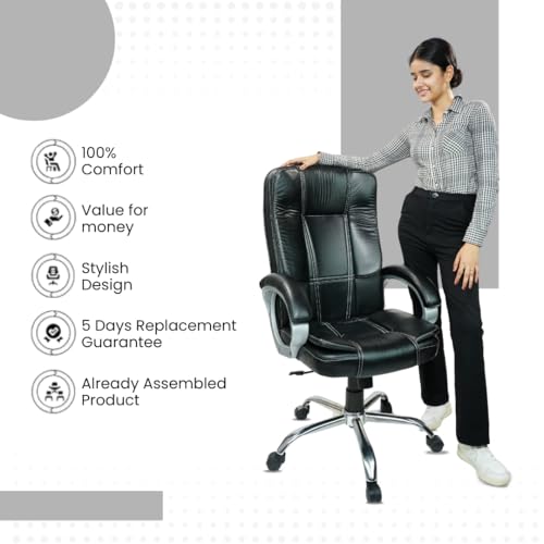 Image of activa Space High-Back Executive Office Chair| 3-Year Warranty| Adjustable Ergonomic Design, PU Leather (Black)
