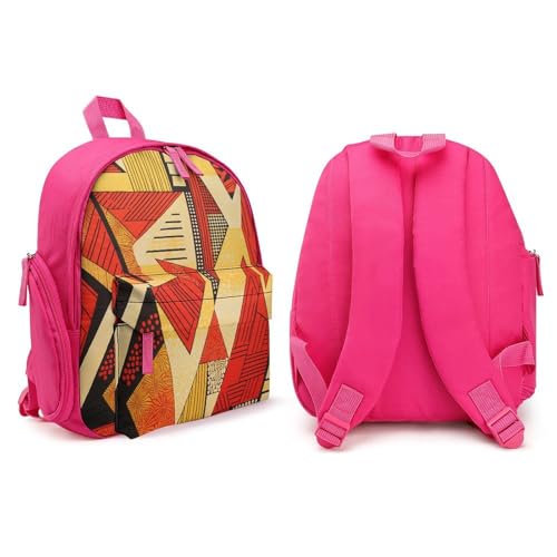 African Style Prints Backpack Small Book Bag with Side Pocket, Lightweight Durable Backpack, Travel Rucksack, Pink-style4