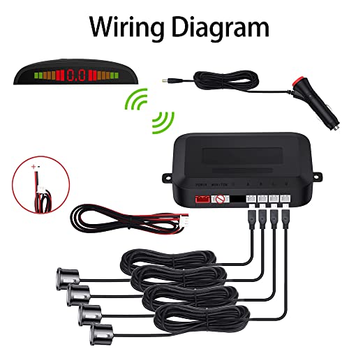 Image of Wireless Parking Sensor, Reverse Radar System with 4 Car Backup Sensors, LED Distance Display with Sound Warning + 4 Gray Parking Sensors