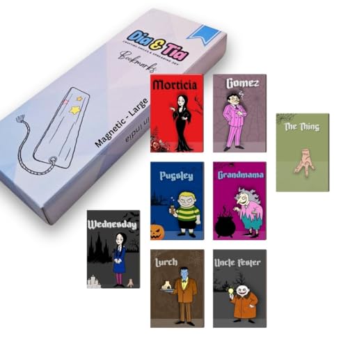 Image of Dia & Tia - Elegant & Durable Themed Magnetic Bookmarks Set � Nature, Fantasy, Inspirational Quotes, and More Best Gift for Book Lovers, Students (Adams Family, 8)