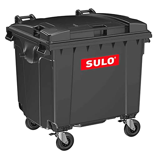 SULO Graue Mülltonne Müllcontainer MGB 1100 Liter Abfallcontainer Behälter Kübel Container | 4-Rad-Behälter mit Flachdeckel | Robuste Deckelkonstruktion | Grau