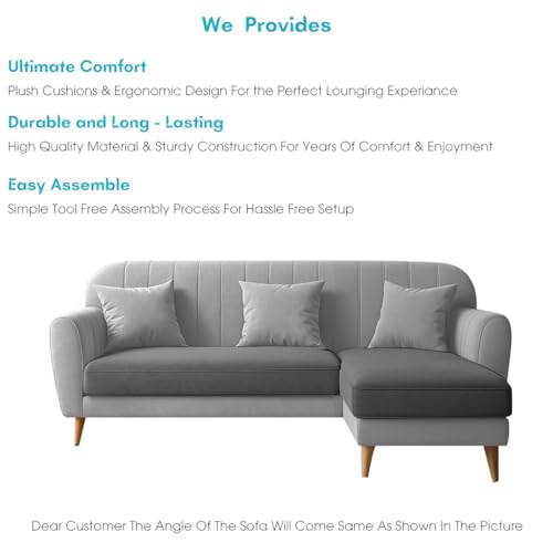 Image of Atticus RHS 4 Seater L Shape Sofa Set for Living Room (Grey Dark Grey Fabric) Premium Fabric Sofa Set