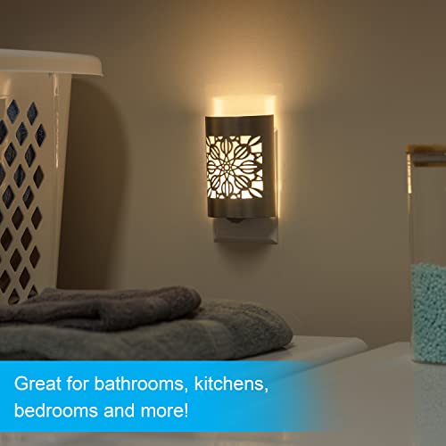 Image of GE CoverLite LED Night Lights Plug into Wall 2-Pack, Plug in Night Light, Dusk to Dawn, Warm White, Auto-On /Off, for Adults Kids Room Bedroom Bathroom Hallway Kitchen 87942 Brushed Nickel | Floral