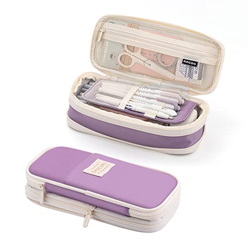Gienxias Estojo para lápis, estojo extensível de grande capacidade, ideal como estojo e estojo para meninos, meninas e adolescentes, escola e escritório, roxo, estojo grande, Roxo, Estojo grande