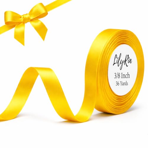 Yellow Ribbon 3/8 Inch x 36 Yards Satin Fabric Ribbon Roll for Gift Wrapping Bows Wedding Decor Baby Shower Floral Arrangements Wreaths Scrapbooking DIY Crafts Party Favors Decorative Ribbon