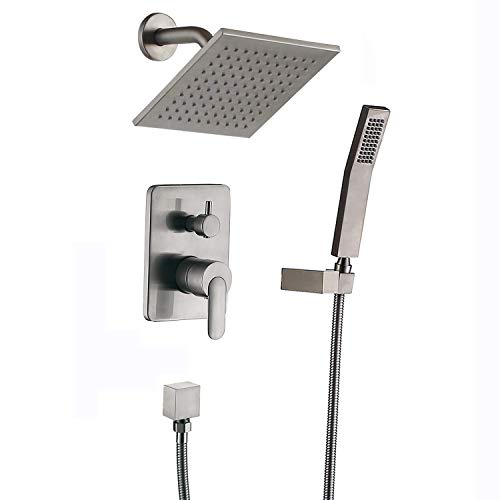 Système de douche anti-calcaire en métal brossé avec pommeau pluie 8 pouces