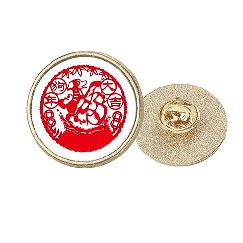 Broche de perro chino con clip de metal dorado redondo que no daña la ropa