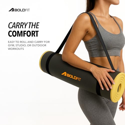 Image of Boldfit Yoga Mat for Women Men & Kids NBR with Carrying Strap 10mm Thick YogaMat for Men Exercise Mat for Home Workout & Gym Anti Slip Anti Skid Workout 10 Mm Extra Thick YogaMat
