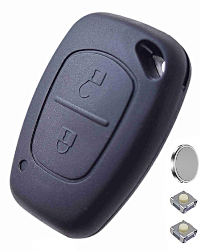 ANGOFIZ Coque Clé Télécommande sans Lame Compatible avec Renault Kangoo Master Trafic Opel Vivaro Movano Vauxhall + 2 Boutons Poussoir Switch + Pile