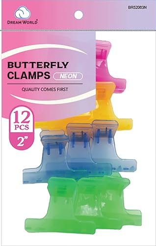 Dream World Butterfly Clamps Neon Assorted Colors 12 Pcs Pack