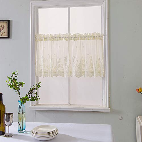 Small Curtains Valances For Kitchen Tier Cafe Window Lace Valances 1 Panel 29" X 24" Beige Amidaky #TOP7