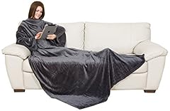 Idea Regalo - Kanguru Coperta con maniche Grigio, soffice plaid in pile, Microfibra, con tasca centrale, 210x140cm, regalo donna compleanno, amica, Hoodie per divano, letto, relax, Natale, vestaglia invernale