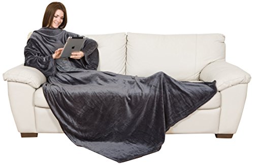 LAVATELLI KANGURU Deluxe Solido Manta con Mangas, Polyester, Gris, 140x210 cm
