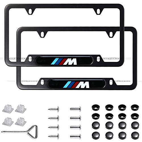 2pcs Newest Matte Aluminum Alloy M Logo License Plate Frame, with Screw Caps Cover Set Suit，Applicable to US Standard car License Frame,for BMW M.