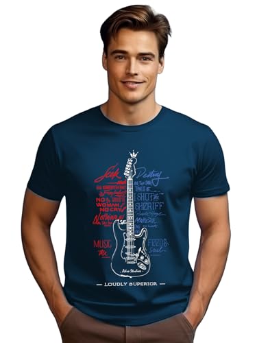 Image of ADRO Guitar Design Printed T-Shirt for Men - 100% Cotton, Regular Fit, Soft Breathable Fabric.