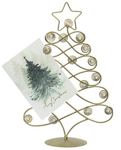 Red Co. 17.5" H Decorative Tabletop Display Christmas Tree Card & Photo Holder Rack in Old Gold Finish - Thumbnail 3