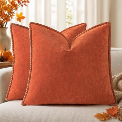 Image of decorUhome Soft Chenille Throw Pillow Covers 22x22 Set of 2 Rust