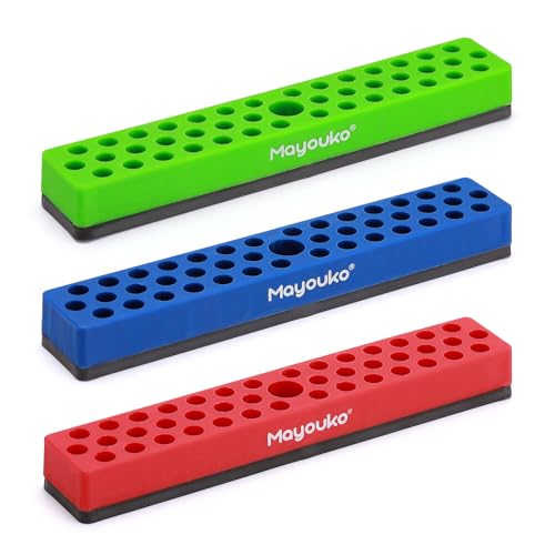 Mayouko 3 PCS 1/4' Magnetic Hex Bit Holder Rack Organizer, 129 Holes, 3 Racks, Magnetic Bit Holder with Magnet Base for Screwdriver Bits