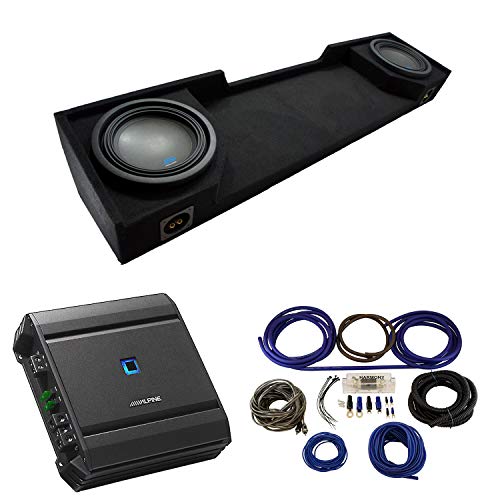 Compatible with 1988-1998 Chevy CK Silverado Ext Truck Alpine Type S S-W10D2 Dual 10" Sub Box Enclosure with S-A60M Amplifier & 4GA Amp Kit