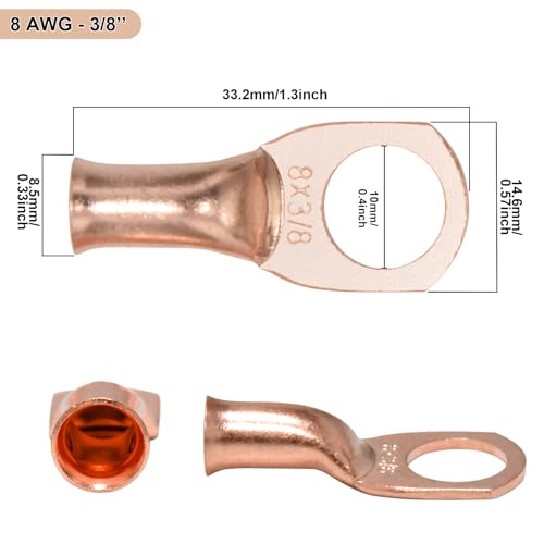 Image of iGreely 8 AWG Battery Cable Flexible 8 Gauge Pure Copper Battery Power Wires with 3 /8±Lugs for Automotive Solar Panel Inverter Trolling Motor RV Marine Boat,Replacement Parts & Accessories 2ft /60cm