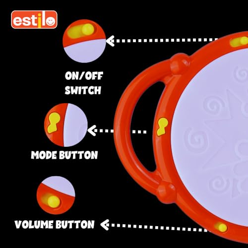 Image of Estilo Musical Flash Drum with 3D Lights | Sound Instrument Educational Toy for Children, Purple, Cartoon Theme, 3 X AA Battery Operated (Not Included) | Sound Toy for Boys & Girls 3+