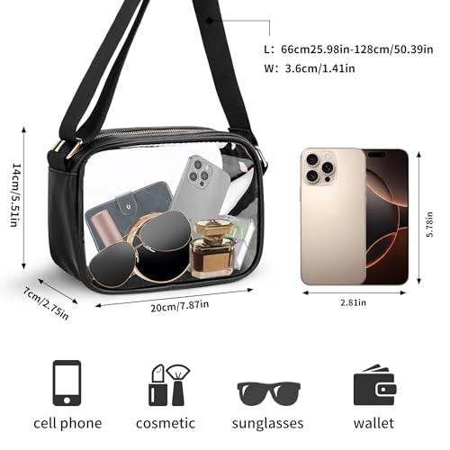 VOROLO Stadium Approved Clear Crossbody Bag,Small See Through Purse Handbag with Adjustable Shoulder Strap for Sports Black2