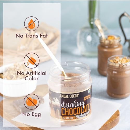 Image of Jindal Cocoa Drinking Chocolate Mocha Powder - 200g | Goes well with Hot or Cold Chocolate Drink | No Artificial Colours | No Artificial Preservatives | No Trans-Fat | 100% Vegetarian