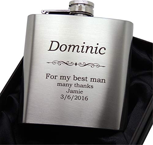 Engraved Hip Flask Gift Set, 6oz, Black/Silver, Personalized Design Options, Funnel Included (Classic, 6oz Silver)