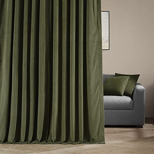 HPD Half Price Drapes Signature Velvet Thermal Blackout Curtains for Living Room 120 Inch Long (1 Panel) Rod Pocket Insulated Blackout Curtains for Bedroom Window Curtains, 100W x 120L, Hunter Green