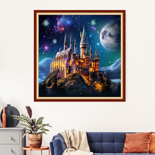 Image of Artvxeay Stamped Cross Stitch Kits Beginners Full Range of Embroidery Starter Kits for Adults Printed Cross Stitching DIY Needlepoint Kit 11CT- (Colorful Castle 18x18 inch)