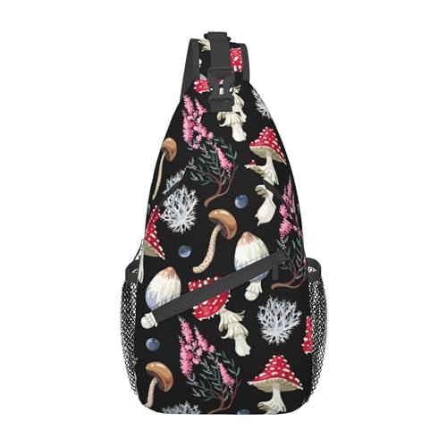 autumn fall leaves cool mushrooms Small Crossbody Sling Backpack Anti Theft Backpack For Traveling Chest Shoulder Bag
