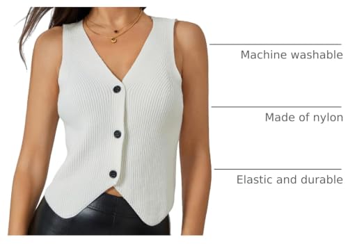 Image of Womens Vintage Knittd Tank Y2k Vest Crop Top Sleeveless V-Neck Open Front Button Crochet Knit Vests Versatile Tops
