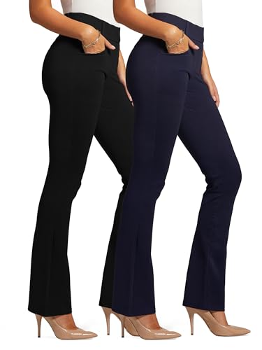 Conceited 2-Pack Stretch Slacks for Women - Wear to Work - Bootcut Dress Pants with Pockets - Black, Navy - (X-Large)