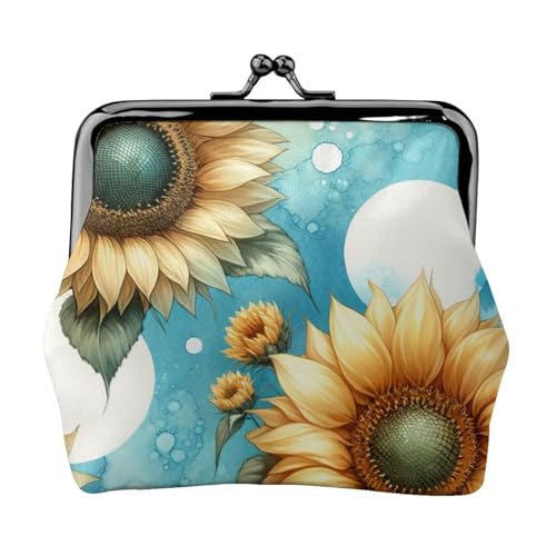 Pu Leather Buckle Coin Purse Bright-Watercolor-Sunflowers Girls Kiss-Lock Change Purse Wallets