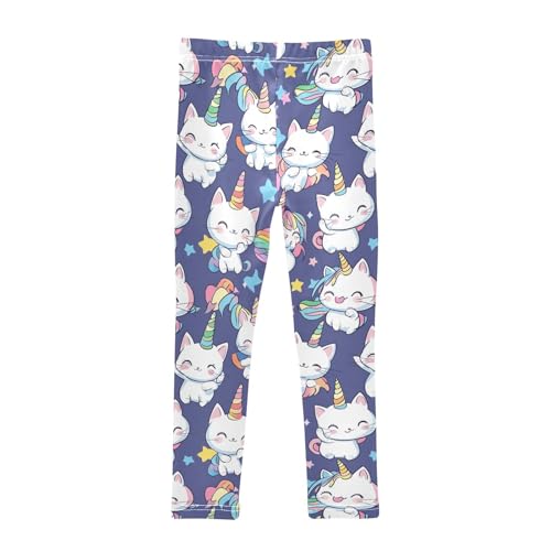 Cute Cats Unicorn Horns Girls' Leggings Toddler Doodles Rainbow Kids Yoga Pants Dance Active Tights 4T2