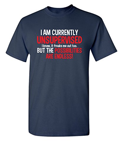 Currently Unsupervised Graphic Novelty Youth Sarcastic Funny T Shirt YXL Navy