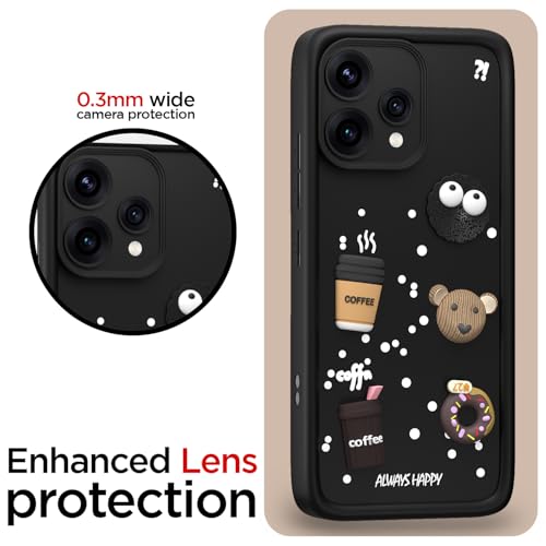Image of Pikkme Back Cover for Oppo Reno 15 5G | 3D Bear Silicone Cute & Fun Coffee Cartoon | Full Body Protection Bumper Case (Black)