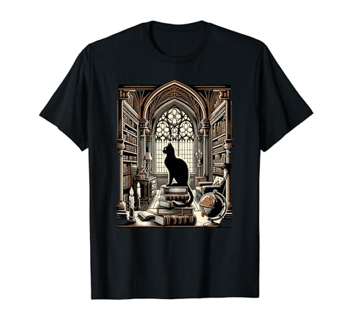 Cat Dark Academia Aesthetic Book Lover T-Shirt