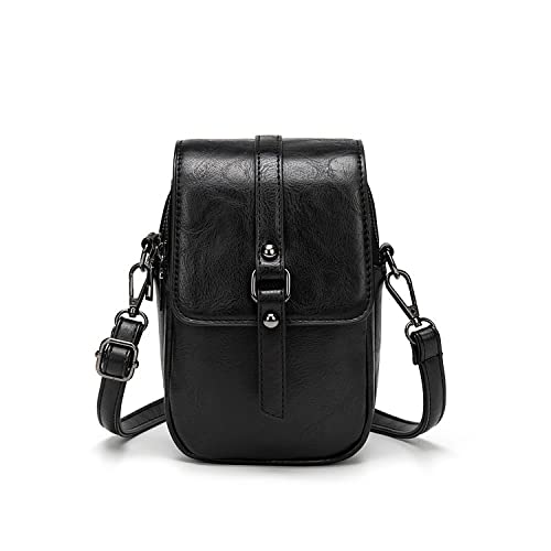 SHULOOK Petit sac à bandoulière pour femme en cuir synthétique multifonction avec fermeture éclair et sangle réglable, Noir 1, 13x8x19 Cover