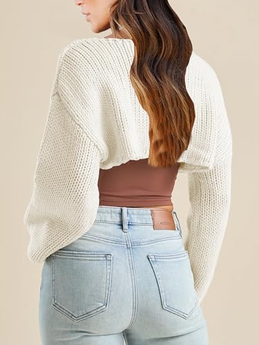 Image of Womens Bolero Crochet Crop Shrug Shoulder Knit Cropped Sweater | Y2K Crochet Crop Top, Half Sweater, Cozy Chest Over the Shoulder Top Cardigan, Cut Off Super Crop, Ballet Lace Sweater