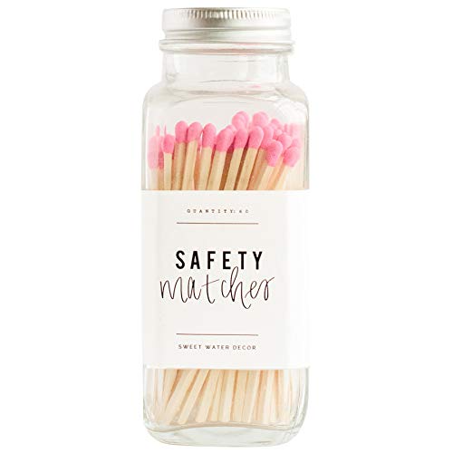 Sweet Water Decor 3.75" Bright Pink Safety Matches - Glass Jar | Approx. 60 Matches | Matchsticks | Home Decor | Candle Accessory | Long Matches | Apothecary Jars | Housewarming Gift | Birthday Gift