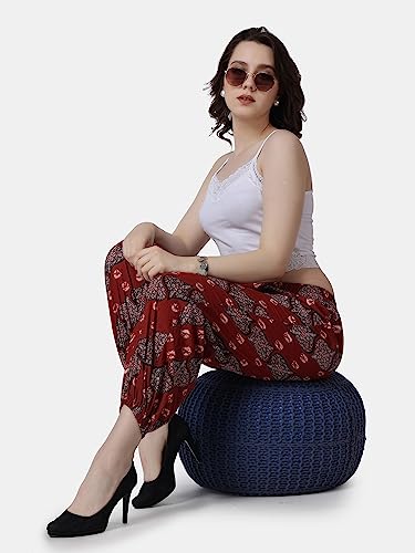 Image of POPWINGS Casual Bagru Printed Joggers for Women || Pull On Joggers for Women || Comfortable Casual Women Joggers for Summer || Loose Fit Joggers for Women