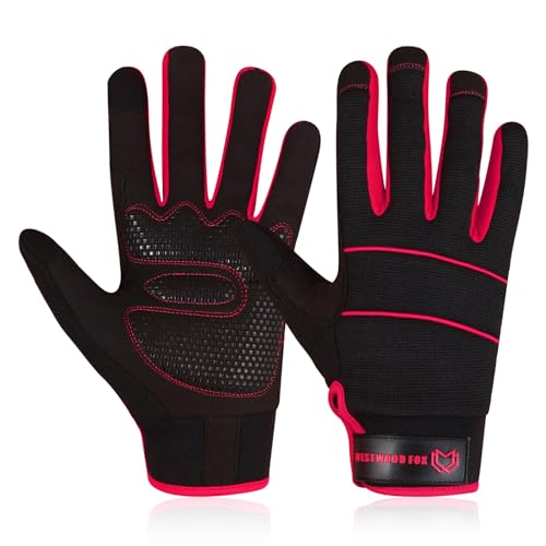 WESTWOOD FOX Mens Working Gloves Utility Workman Touch Screen Gloves non-slip Palm Padded Knuckle Work Glove Rigger Mechanic (Black/Touchscreen
