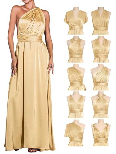 GORAIS Women Infinity Dress for Bridesmaid Long Evening Maxi Wrap Dresses Convertible Prom Wedding Gown Champagne Gold