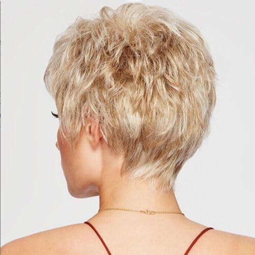 ORAVISTA Short Blonde Curly Pixie Cut Wig for Older Women