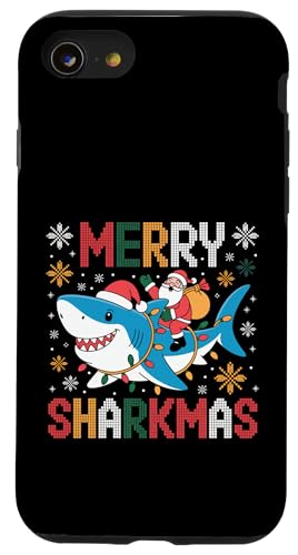 Merry Sharkmas T^V[N ʔ zf[ NX}X AO[Z[^[ X}zP[X iPhone SE (2020) / 7 / 8 p