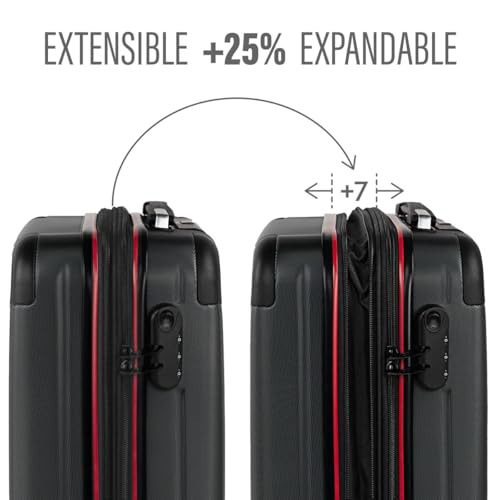 Valise cabine 55x40x20 rigide légère noire - Bagage cabine extensible à roulette