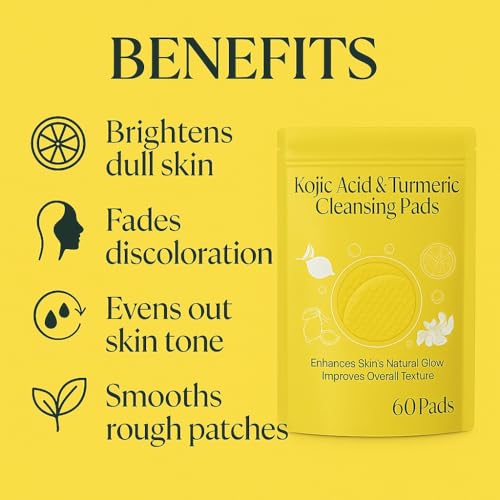 Image of Barebeauty Kojic Acid & Turmeric Cleansing Pads for Face | Brightening Exfoliating Pad for Dark Spots, Glowing Skin & Texture Improvement | Daily Facial Wipes for All Skin Types (60 Pads)