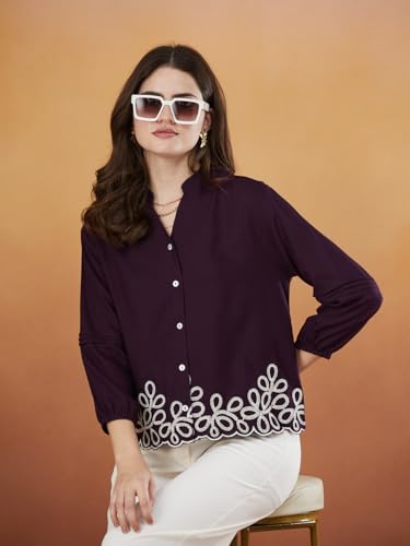 Image of J TURRITOPSIS Women's Rayon Stylish Embroidered Shirt